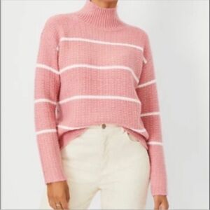 NWT Ann Taylor Pink Mock Neck Striped Wool Blend Pullover Sweater size Small
